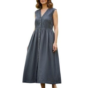 Poetry Sleeveless Embroidered Linen Midi Dress